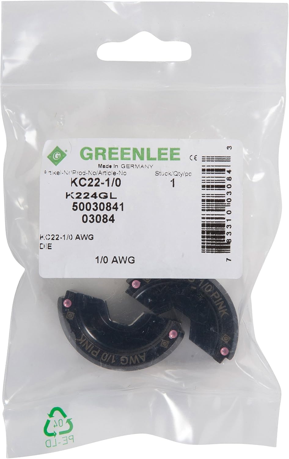 Greenlee KC22-1/0 CRIMPING TOOL DIE, Pink