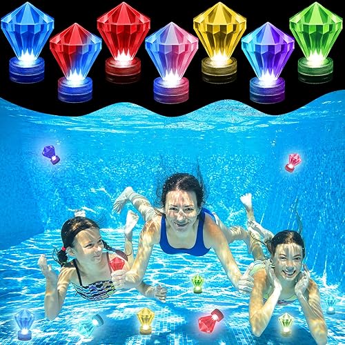 12 piezas de diamantes de buceo iluminados para piscina, multicolor que brillan en la oscuridad, juguetes de buceo bajo el agua, gemas para juegos