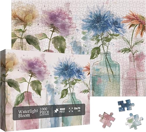 Miniatura 9 de Hermosos rompecabezas de paisaje de flores para adultos de 1000 piezas, rompecabezas de flores silvestres con botella colorida, rompecabezas de arte