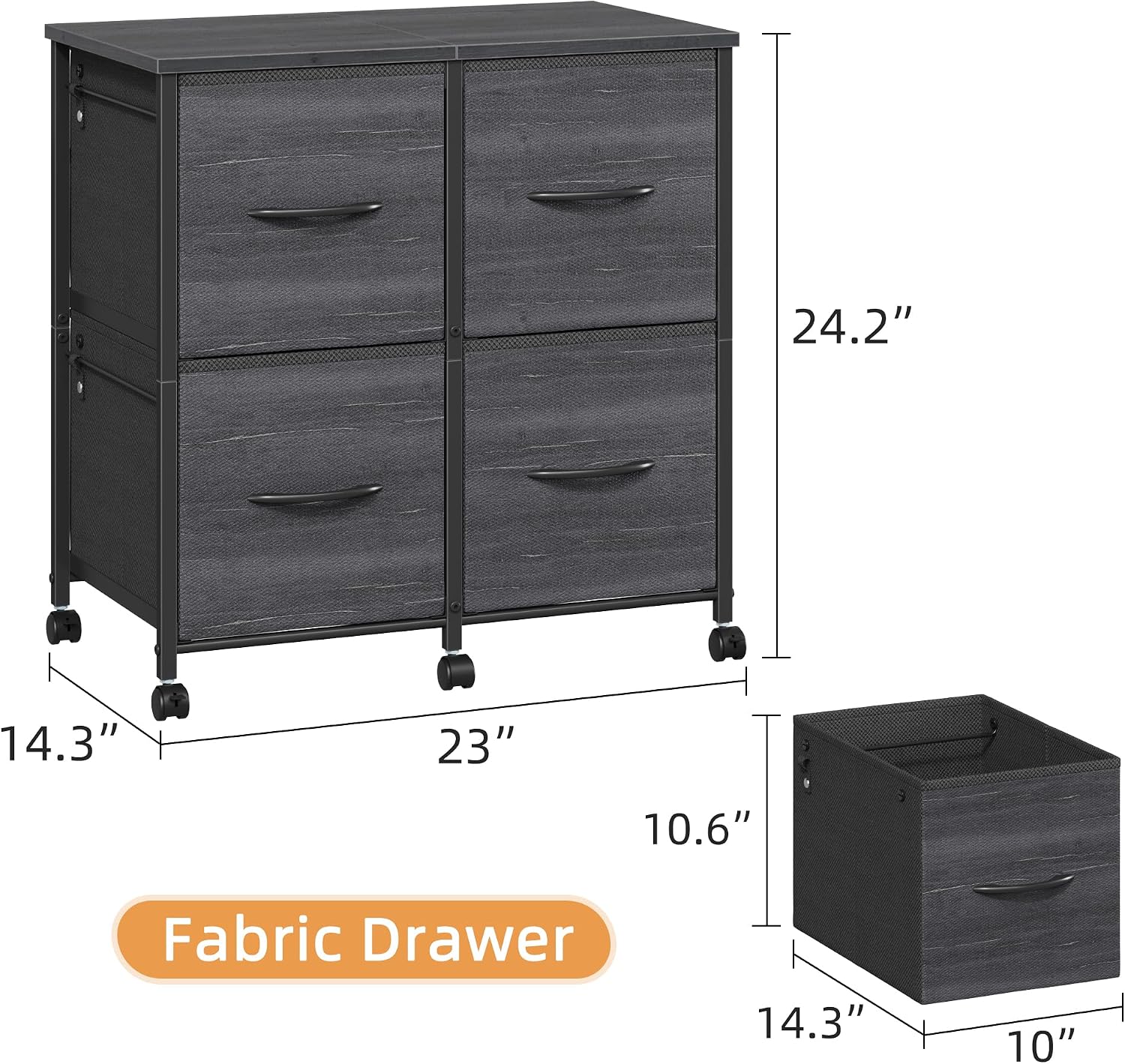 HIGDBFE 4 Drawer Lateral File Cabinet, Mobile Filing Cabinet for Large Printer, Home Office Functional Office Storage Cabinet & Printer Stand, Fits Letter/A4, Charcoal Black Print