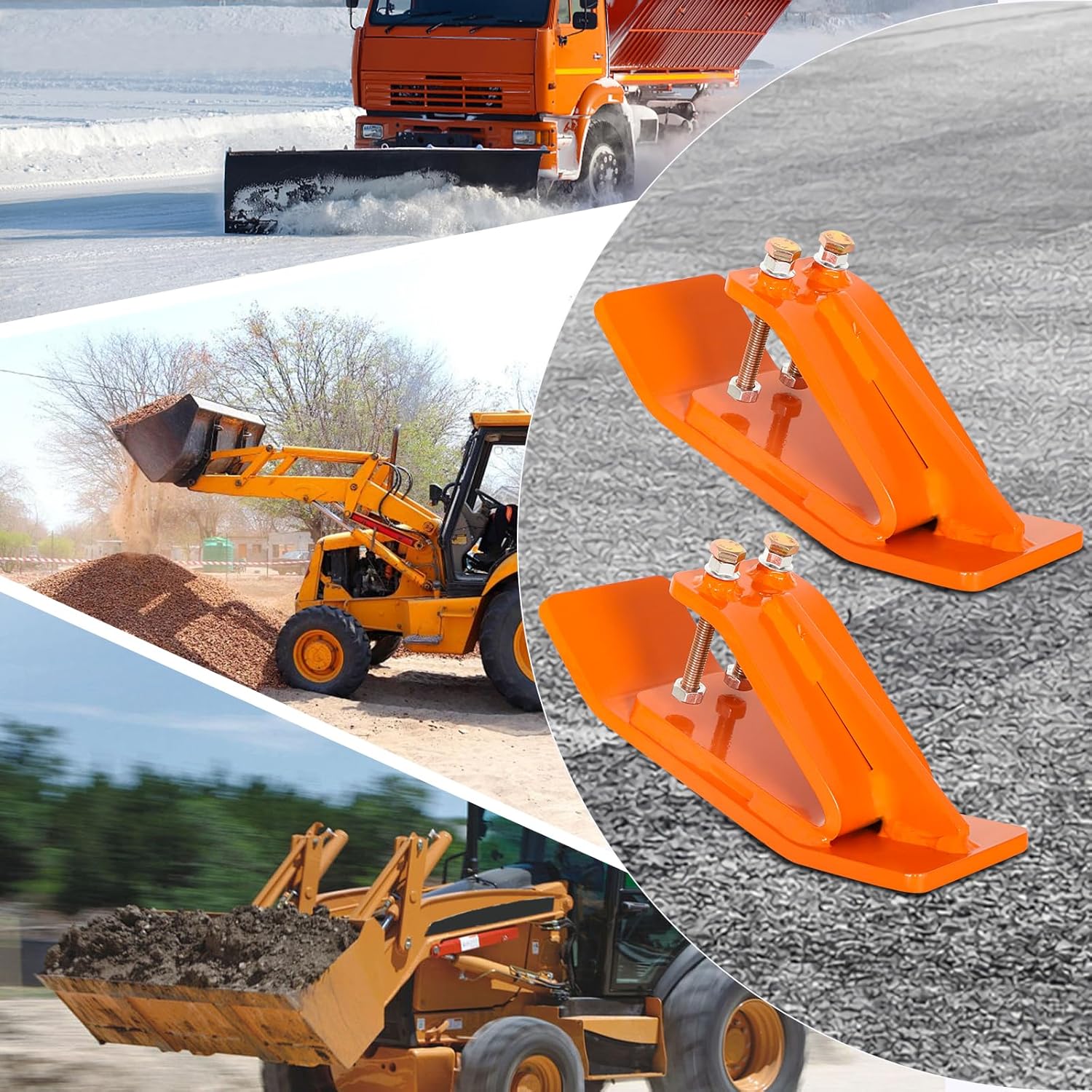 2PCS Tractor Bucket Protector Skid Edge Anti-Skid Protector with Double Lock Nuts and Bolts Ski Edge Protector for Snow Leaves Removal, Spreading Gravel (Orange)