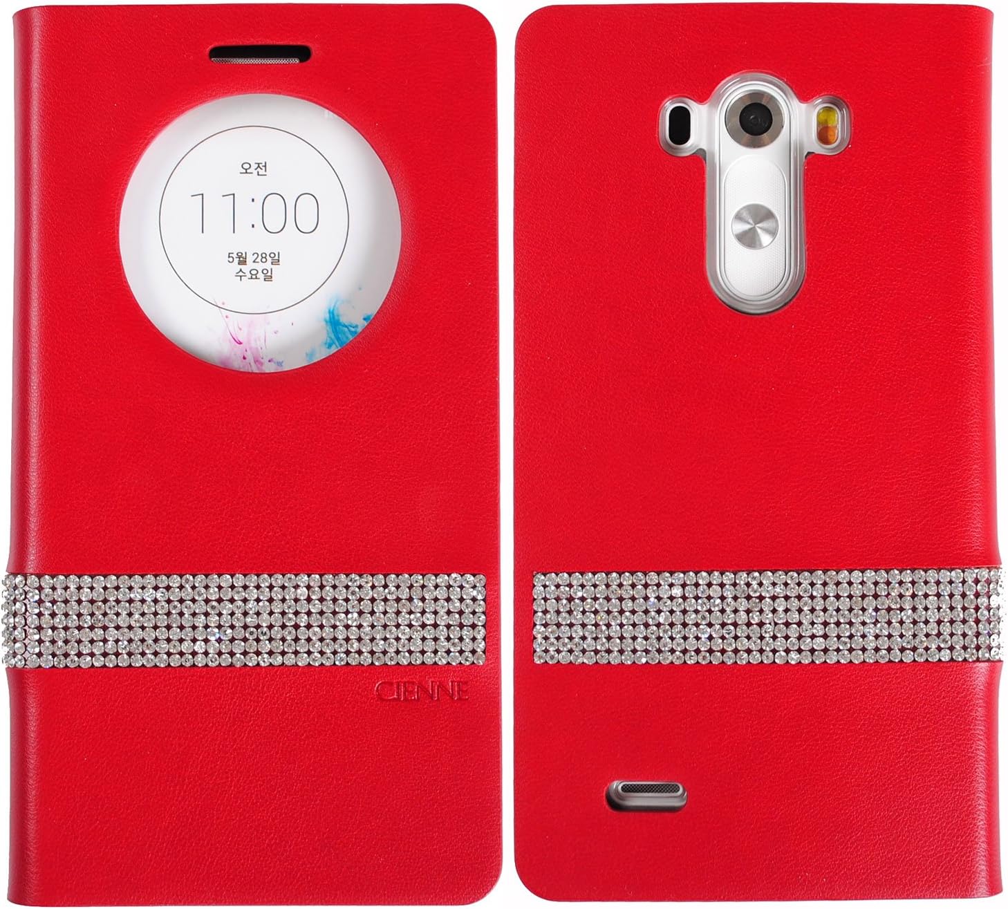 [Red] Bling Case G3 [Quick Circle View] Genuine Cow Leather Cover Hand Made For LG G3