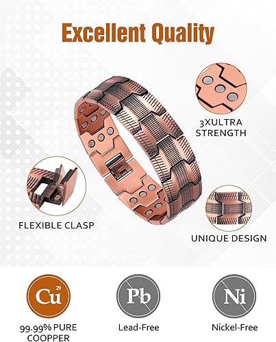 Miniatura 41 de Jecanori Pulsera de cobre para hombre, pulseras magnéticas de fuerza 3X para hombres