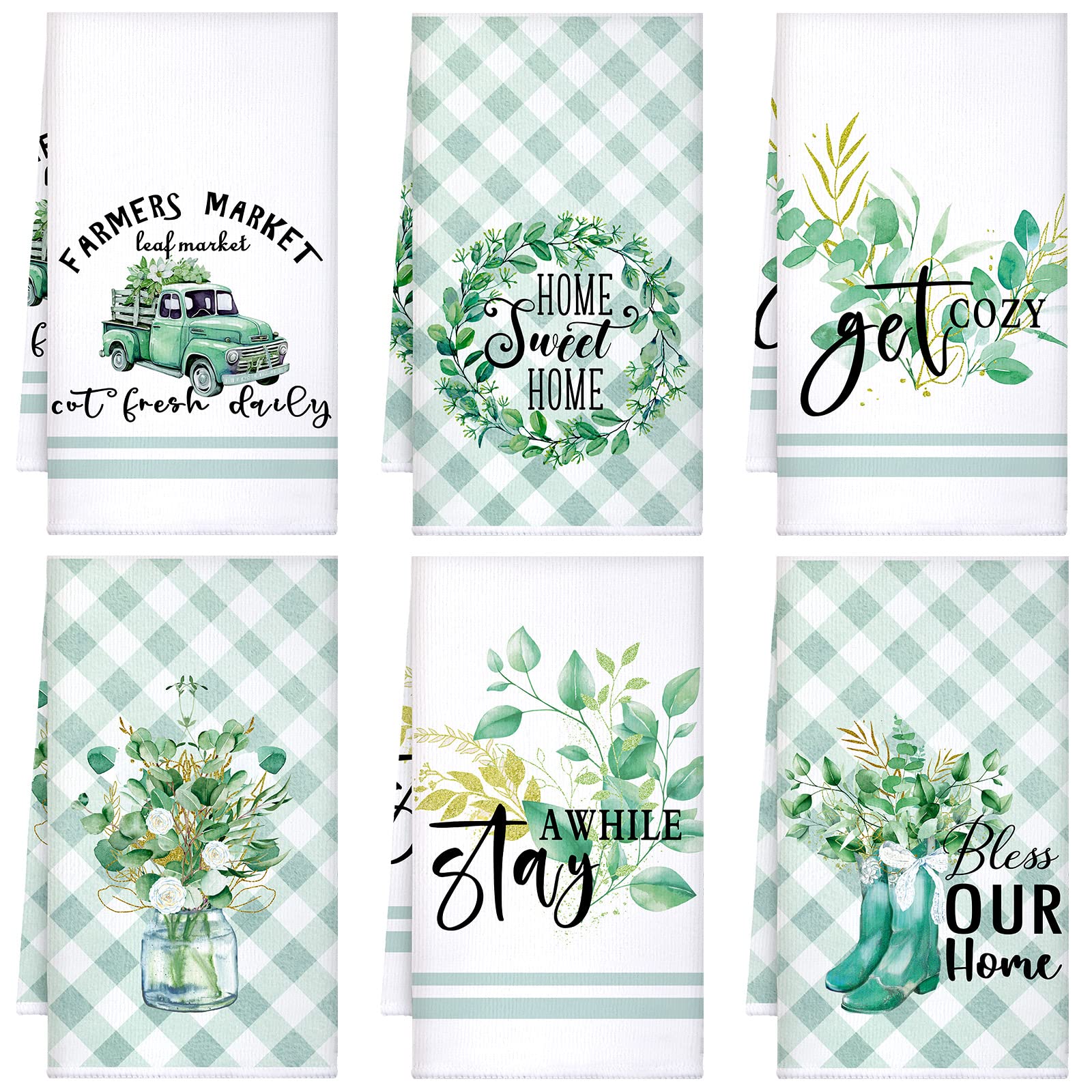 Boyiee Absorbent Eucalyptus Kitchen Tea Towels, Cardinal Kitchen Gifts for Eucalyptus Lovers, Perfect for Farmhouse, Kitchen, Bathroom, 61 x 40.6 cm, Set of 6 — image 1