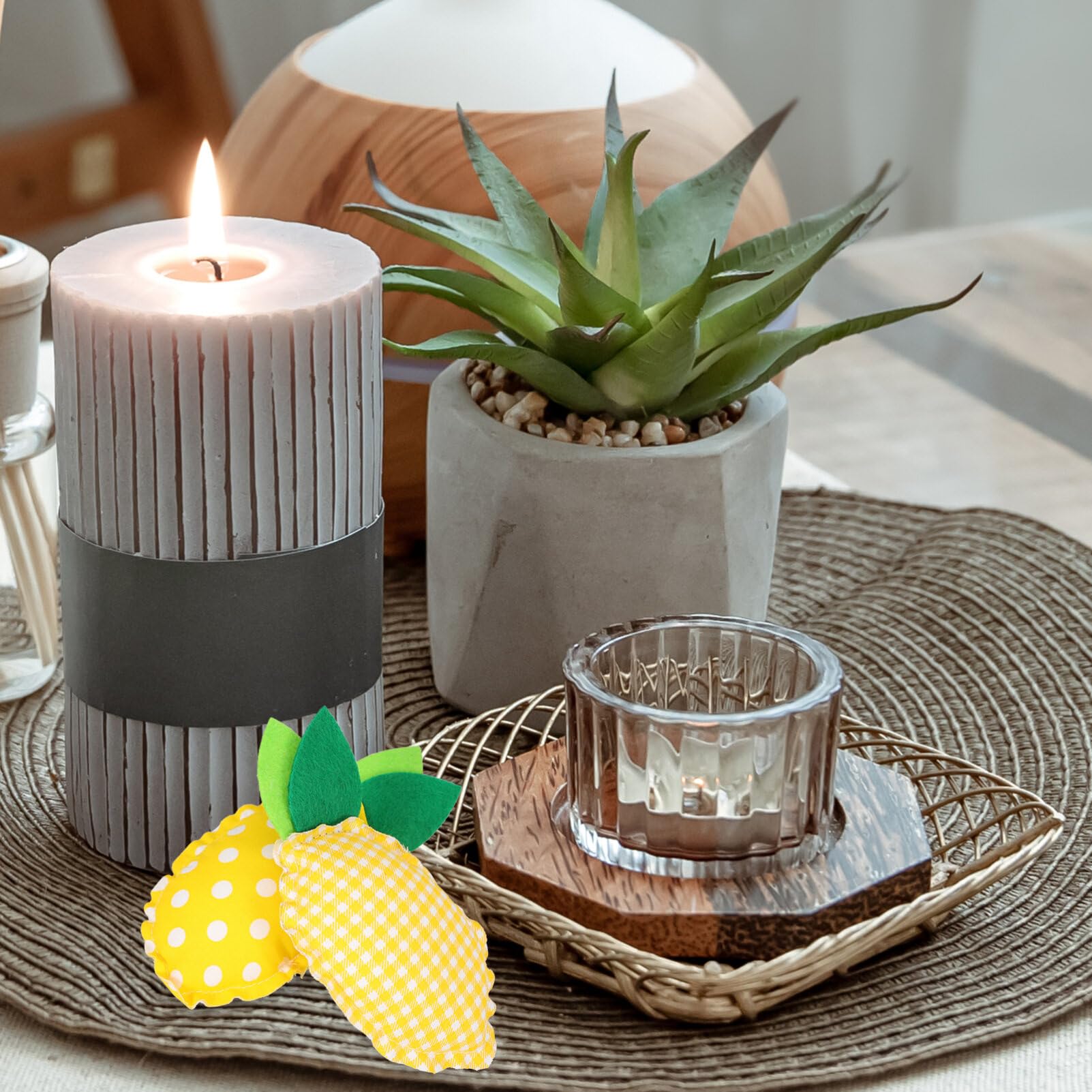 HOLIDYOYO Stuffed Lemon Ornaments 6pcs Soft Fabric Lemon Tiered Tray Decors Rustic Farmhouse Decorations for Summer Tiered Tray Bowl Fillers Supplies