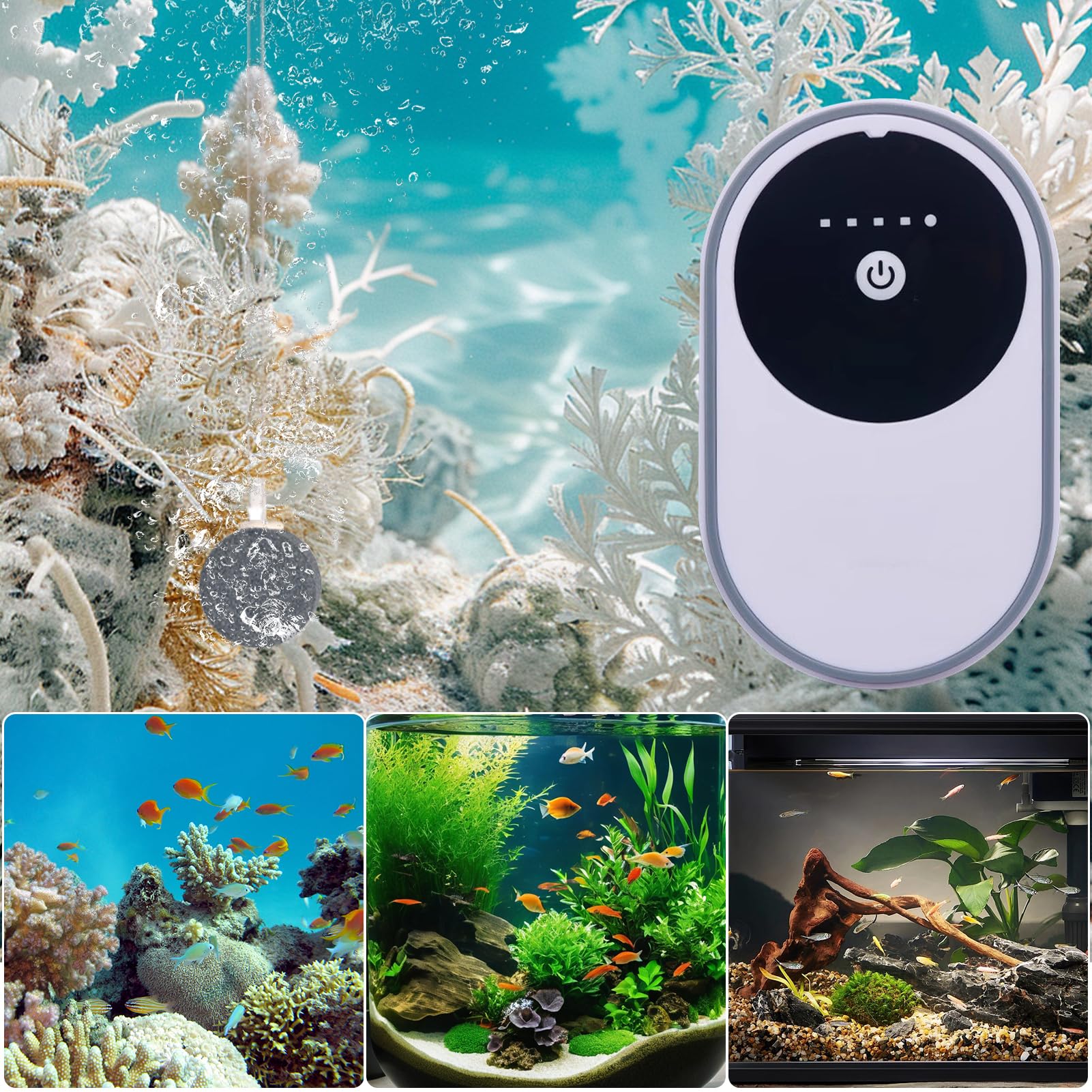 Bomba de aire para acuario, tanque de agua, oxígeno, carga USB ligera, peces, cubos y tanques