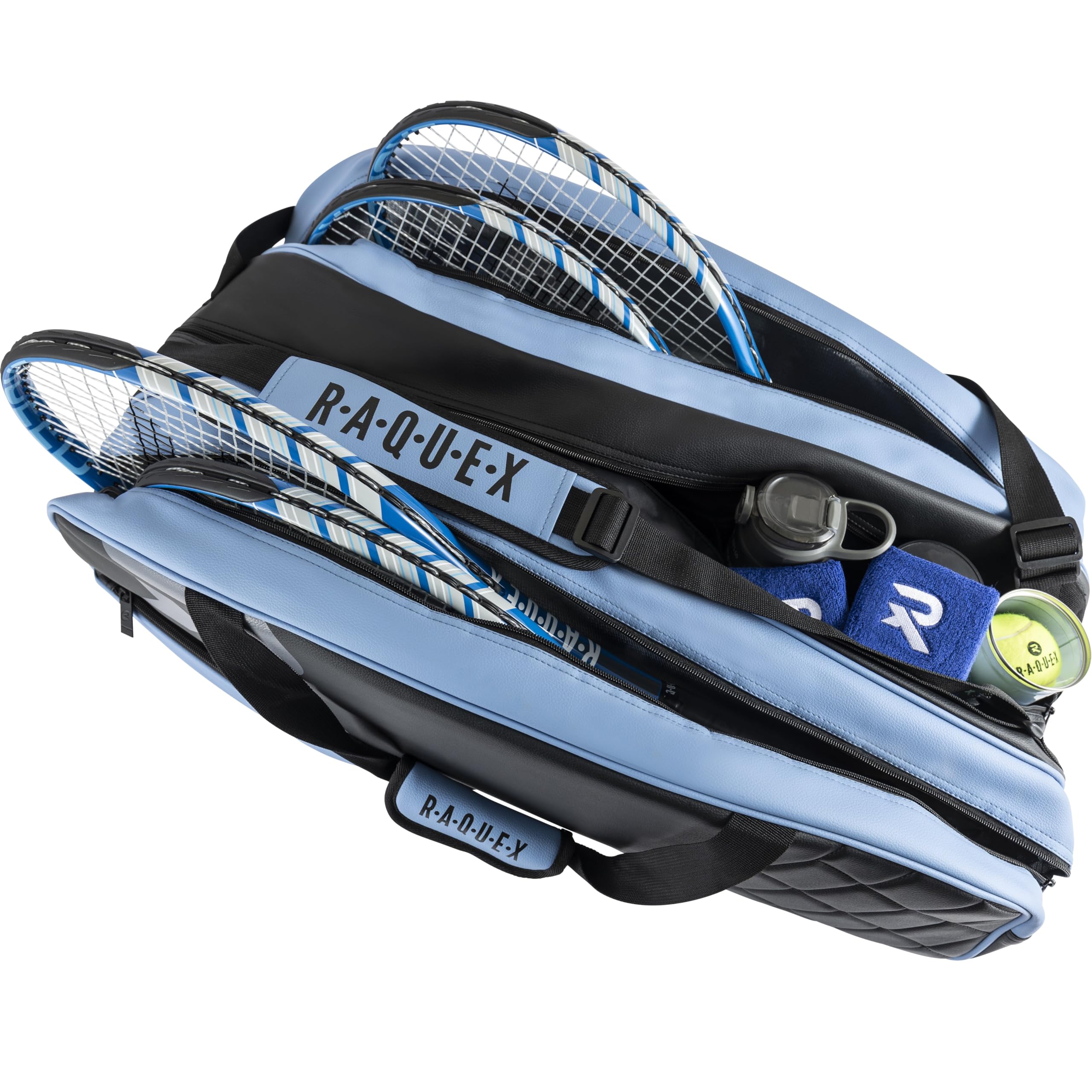 Raquex Elite - Borsa per 6 racchette da tennis, in pelle sintetica, trapuntata, con fodera termica, scomparto per scarpe, badminton, squash, per uomo e donna