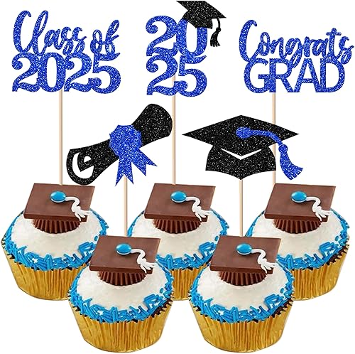 Miniatura 421 de Paquete de 24 adornos dorados para cupcakes de graduación 2025 con purpurina So Proud of You Done Diploma Graduation Cap Cupcake Picks Class of 2025