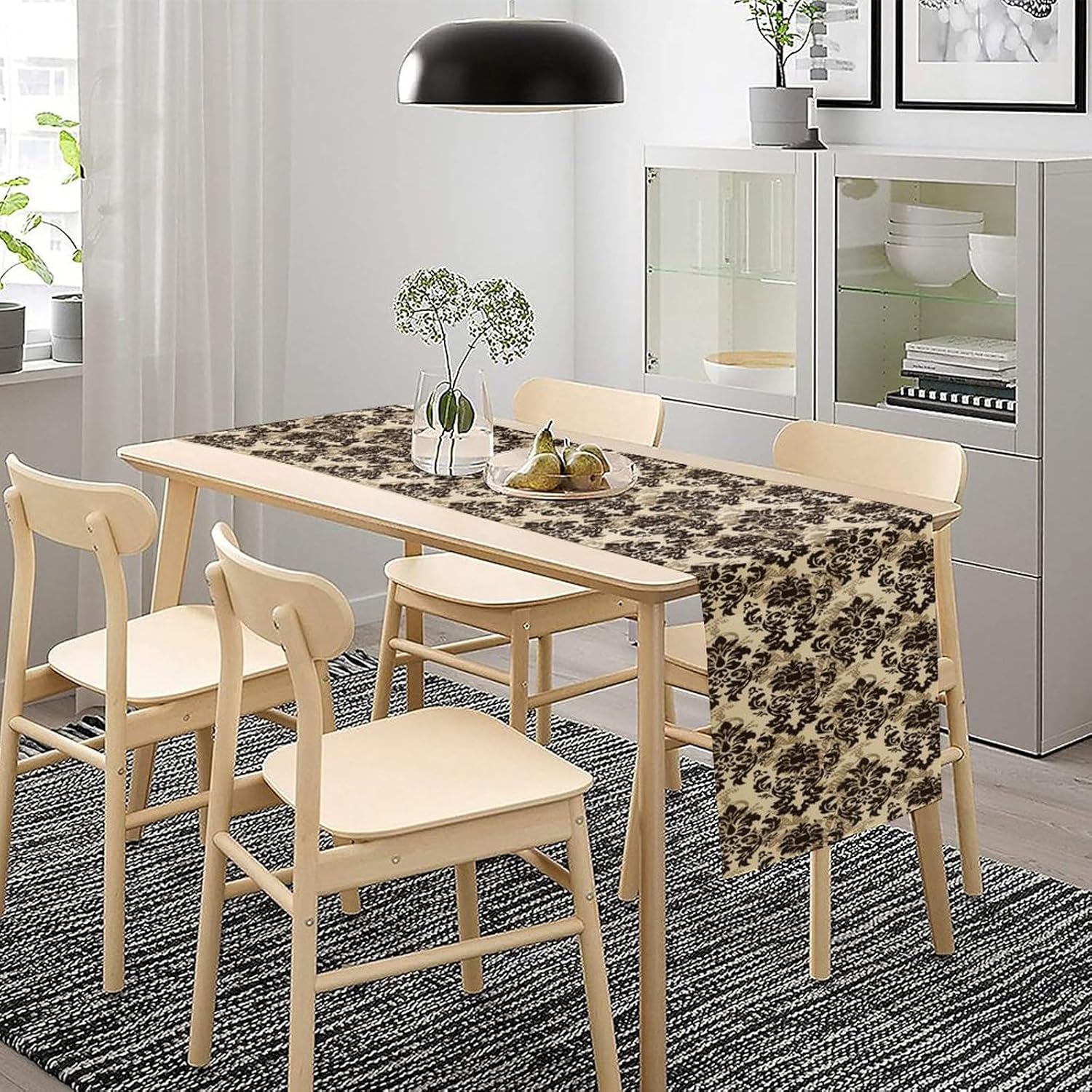 Farmhouse Damask Table Runner Brown Damask Patterned Baroque Table Runner for Kitchen Dining Party Decor 13x108in