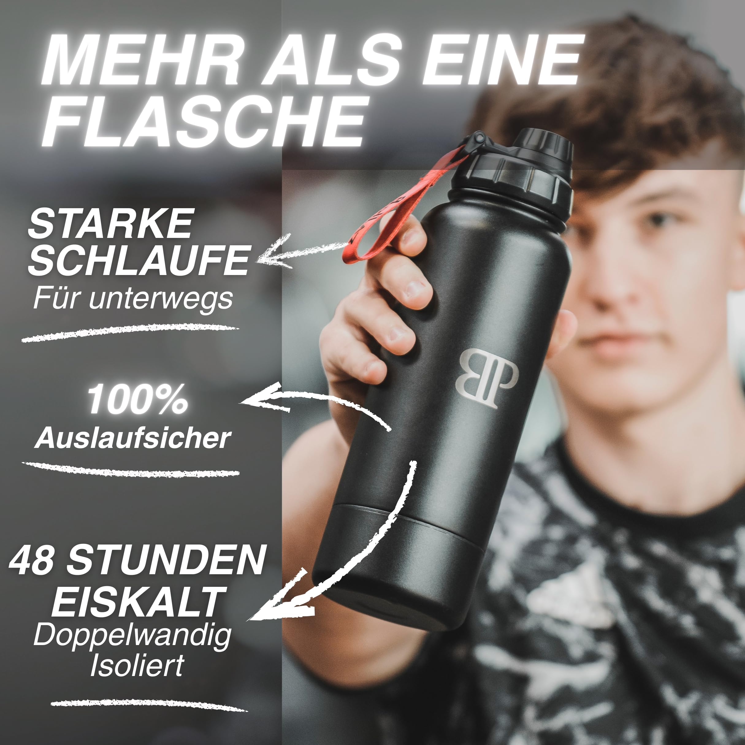 Edelstahl Flasche – 1200ml Protein Shaker | Doppelwandig, BPA-frei, Auslaufsicher | 48h Kalt & 24h Warm - Fitness, Sport, Outdoor