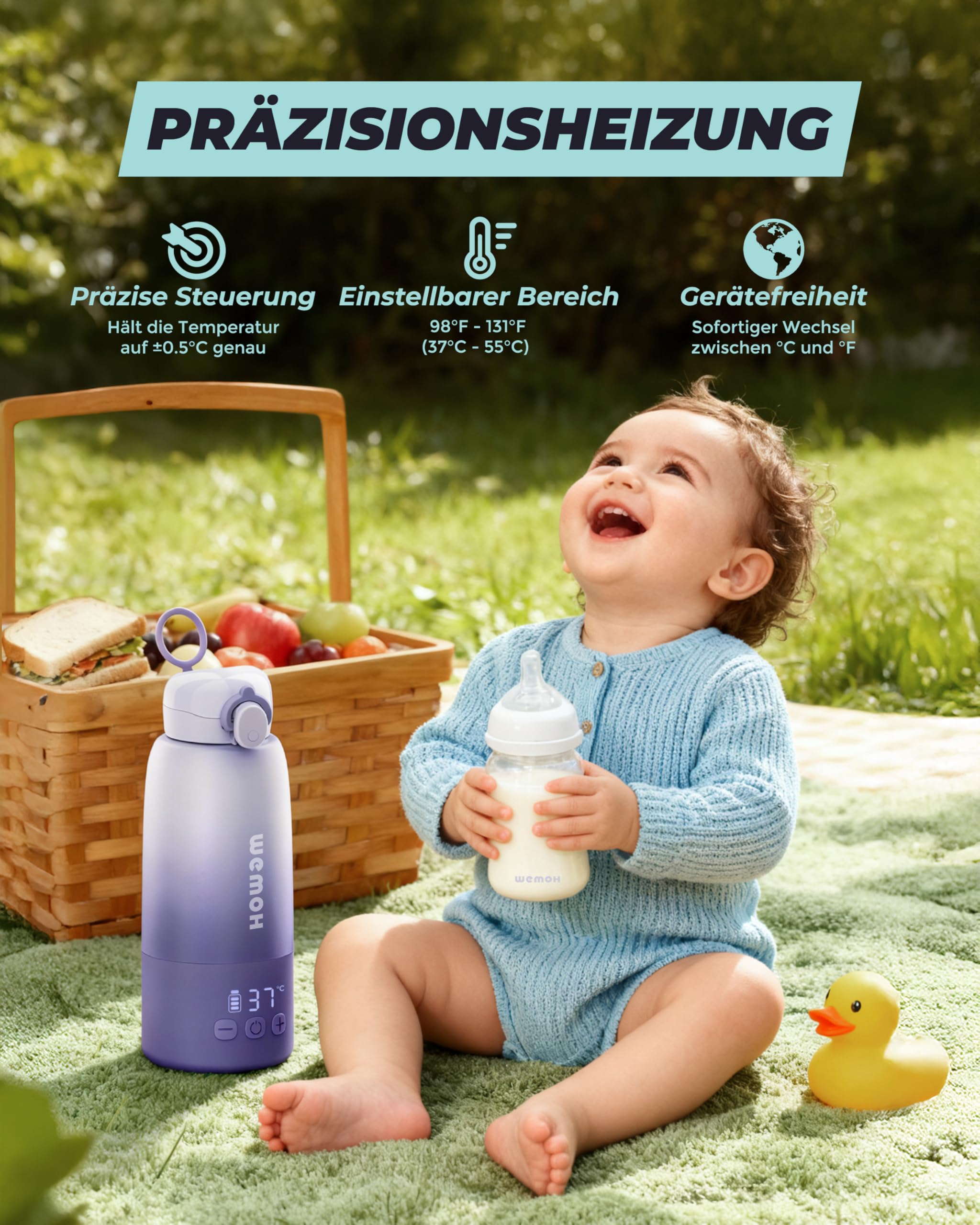 Calentador de biberones portátil para bebés con función de autolimpieza, 100 W, calentamiento rápido para leche materna, control preciso de la temperatura y capacidad de 450 ml, calentador de