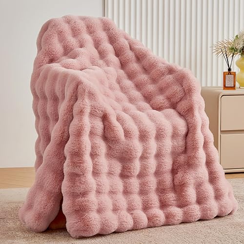 BENVWE Faux Fur Throw Blanket for Couch - Fluffy Soft Thick Bubble Blanket for Living Room Home Decor - Mothers Day Birthday Gifts for Women, Dusty Pink, 51" x 63" - Throw(51" x 63") - Dusty Pink