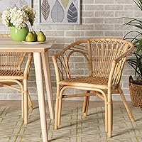 Bali & Pari Kaka Nature Rattan Dining Chair - Boho Wicker Armchair with Curved Back, Natural Rattan Comfort