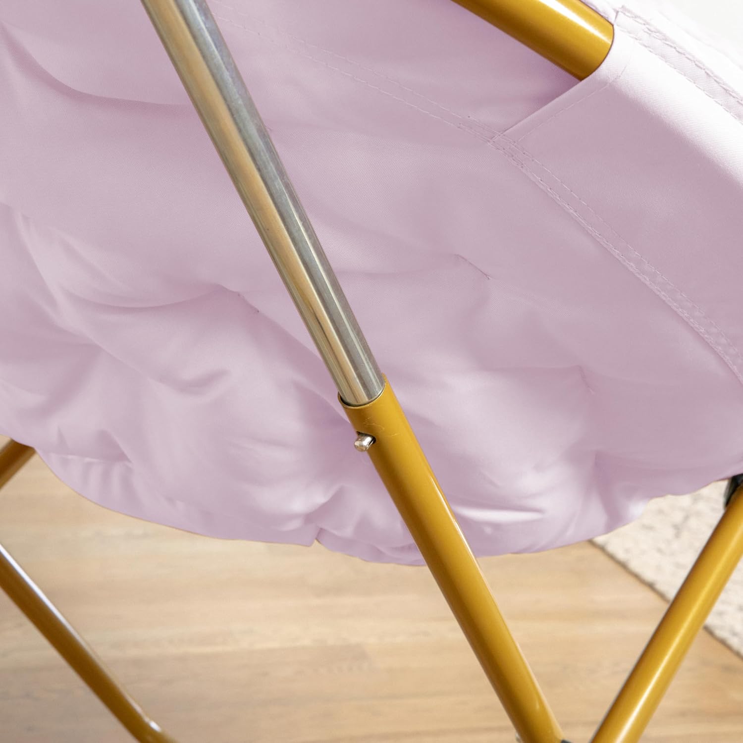 Flash Furniture Gwen Oversize Folding Saucer Chair - Dusty Purple Faux Fur Moon Chair - Soft Gold Metal Frame - 38" Portable Folding Chair - for Dorm and Bedroom