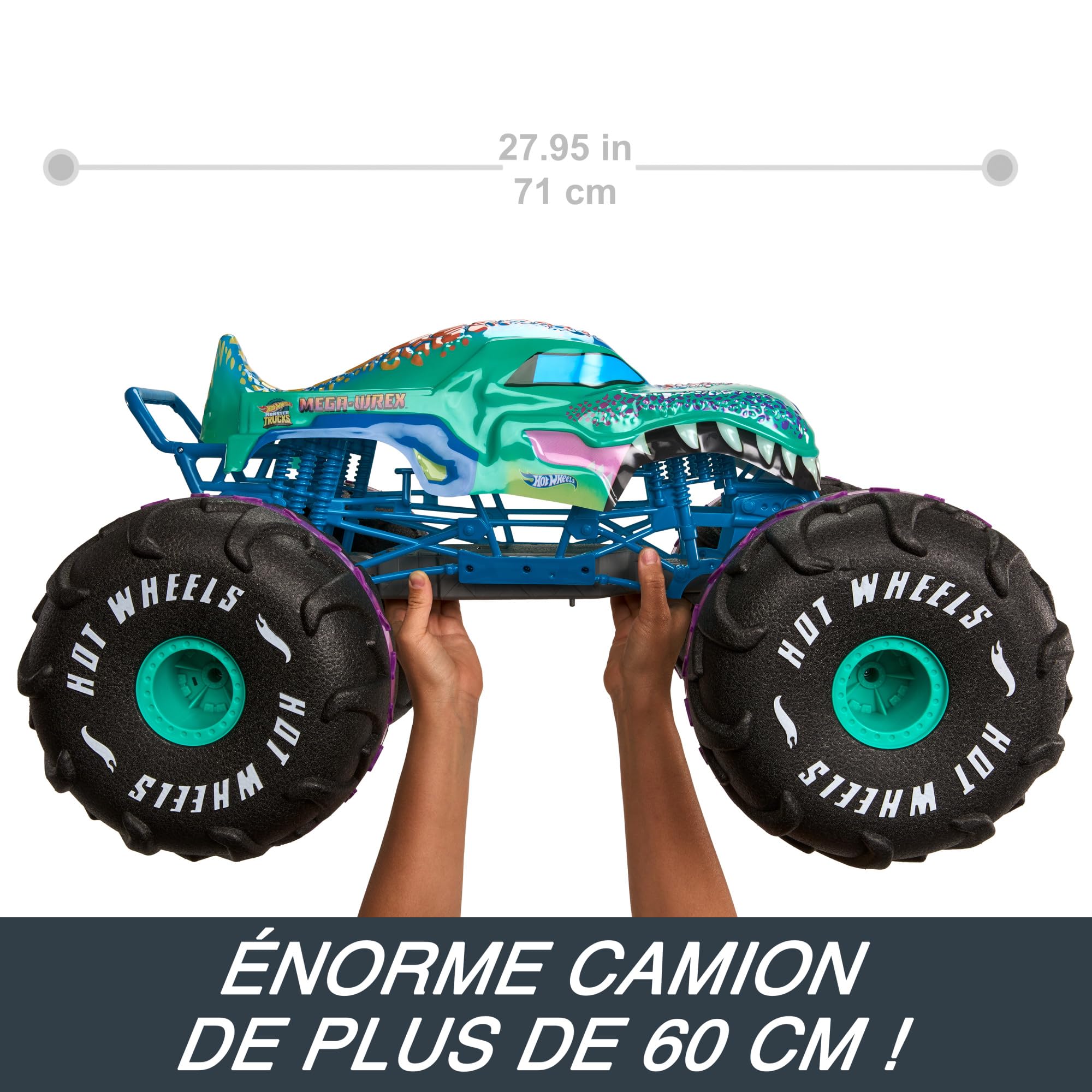 Hot Wheels Monster Trucks Véhicule Radiocommandé XL Mega-Wrex | Camion RC extra large avec barre de roue arrière, USB rechargeable, plus de 60 cm, HPK28
