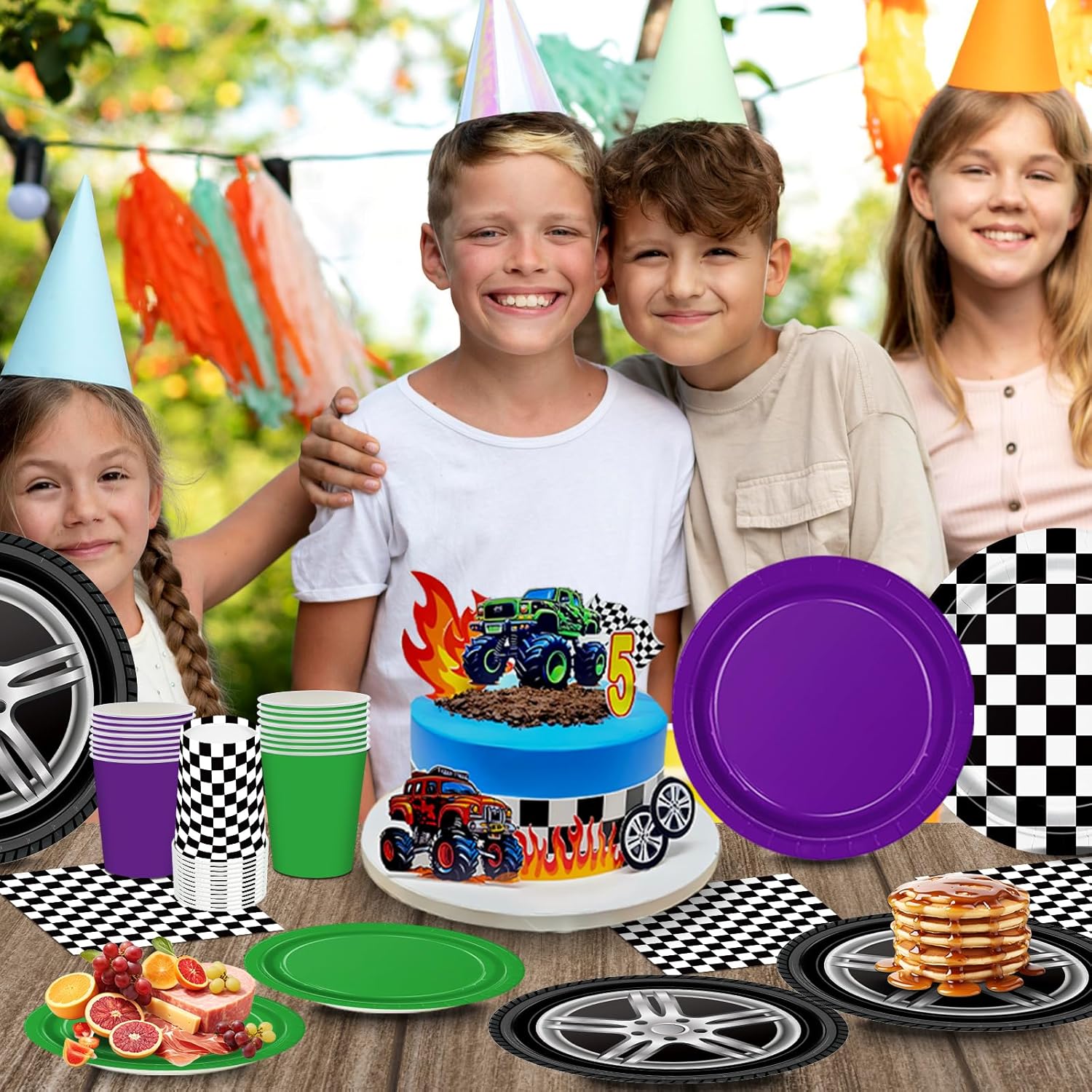 150pcs Monster Truck Birthday Plates Napkins Monster Truck Birthday Party Decorations Paper Cups Disposable Tableware Set for Kids Party Supplies Serve 30 Guests - Image 6