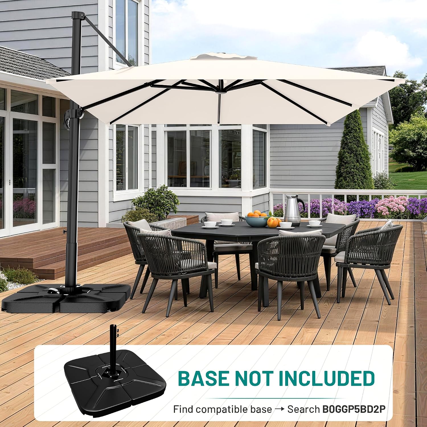 AreShark 10 X 10 FT Cantilever Patio Umbrella, 360-Degree Rotation Square Hanging Offset Umbrella with Crank, Heavy Duty Patio Umbrella for Patio, Pool, Garden, Deck, Cream White