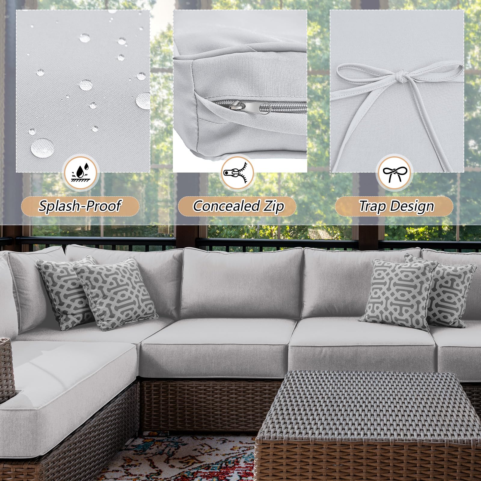 Patio Cushions Outdoor Cushion Covers FKSLIFE 14Pieces Replacement