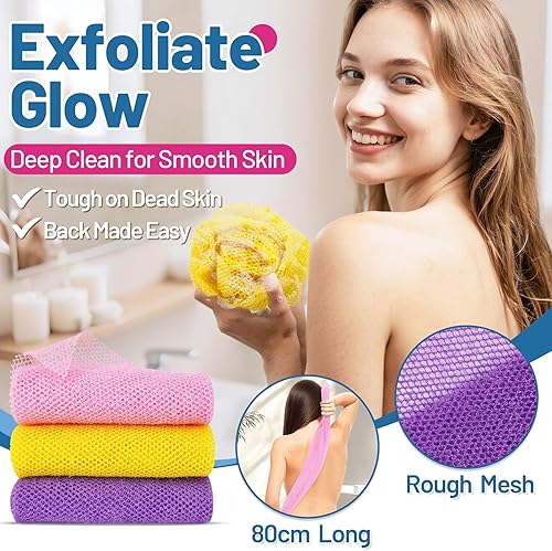 Miniatura 8 de Value - Juego de 5 piezas, 1 alfombrilla de ducha antideslizante, 3 esponjas exfoliantes de red africana, 1 gancho de secado para baño, bañera y show