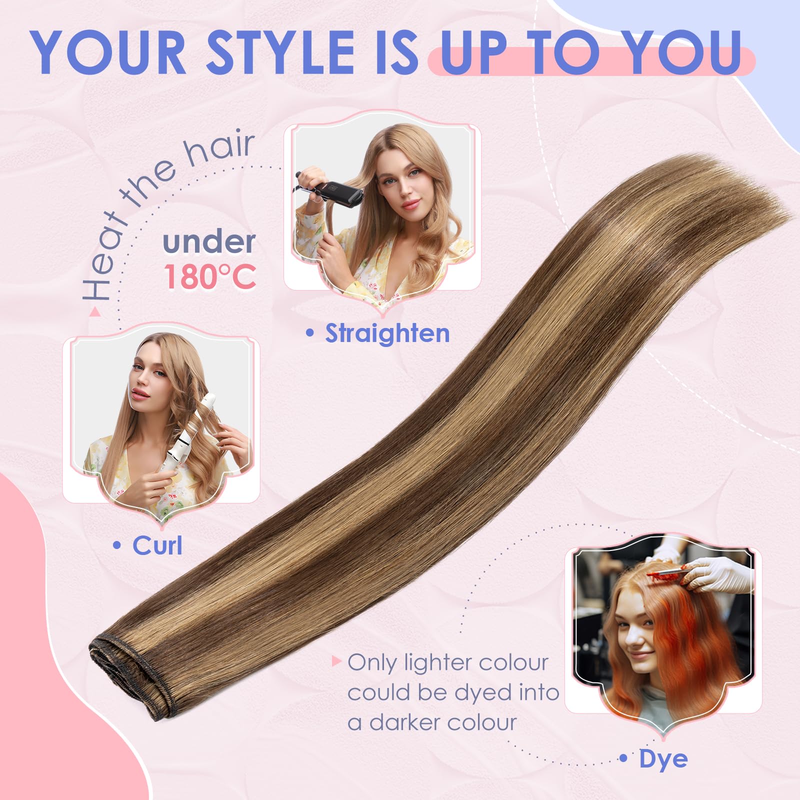 Elailite Clip in Hair Extensions Real Human Hair Remy Hair Full Head #4/27 Medium Brown Mix Dark Blonde 12 Inch 8 Pcs Invisible Thin Weft Highlighted - Image 4