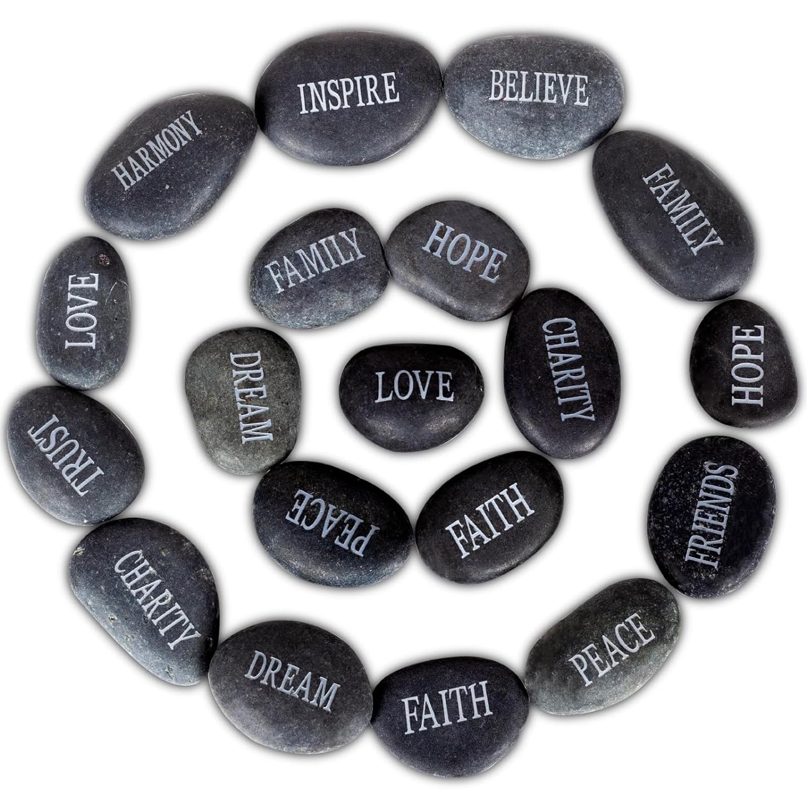 Barelove 12pcs DIY Rocks for Engraved Polished Painting River Stones 12 Different Words, Inspirational Stones Flat River Rocks for Arts, Crafts, Aquarium Plants Decoration (Black-Black Words)
