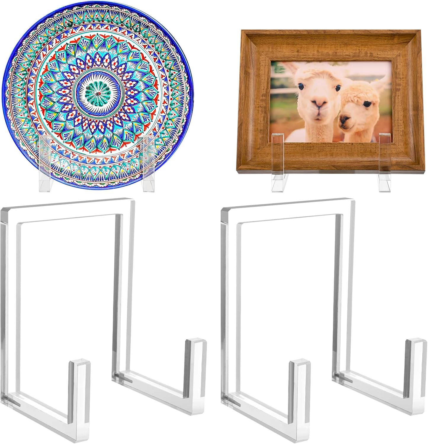 2 Pcs Acrylic Plate Stand Clear Easel Stand for Display 8 Inch Acrylic Photo Frame Bowl Stands Holder Tall Clear Vinyl Record Storage Decorative Plate for Photo Book Plates