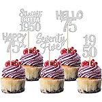 30 PCS 75th Birthday Cupcake Toppers Glitter Seventy Five Happy 75 Straight Outta 1950 Cupcake Picks for Cheers to 75 Fabulous 75th Birthday Anniversary Party Cake Decorations Supplier Silver
