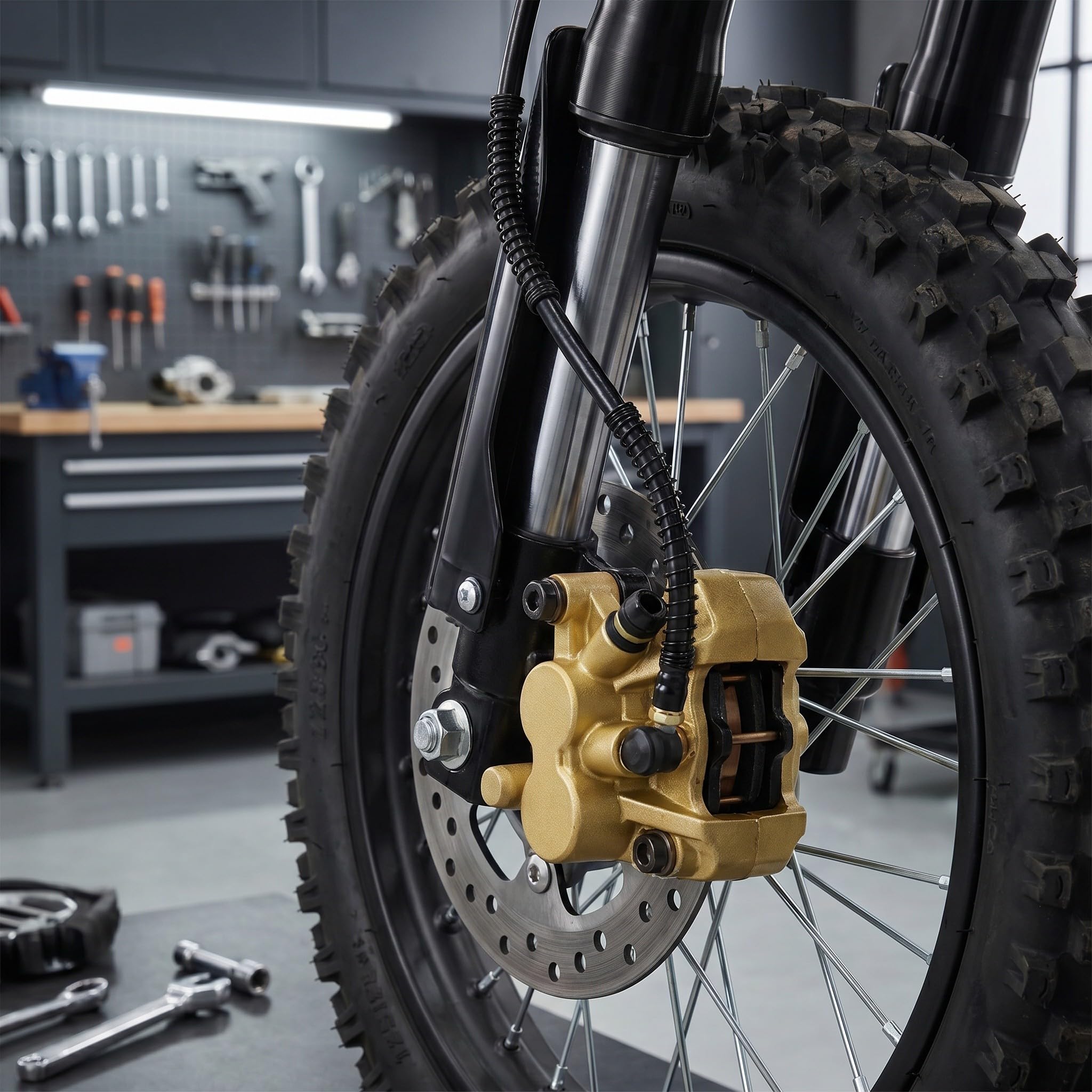 Healeved 2 zestawy przednich cylindrów hamulcowych do motocykli z dźwignią i zaciskiem, pasujące do motocykli terenowych o pojemności 50–125 cm3, hydrauliczny układ hamulcowy z tarczowymi klockami