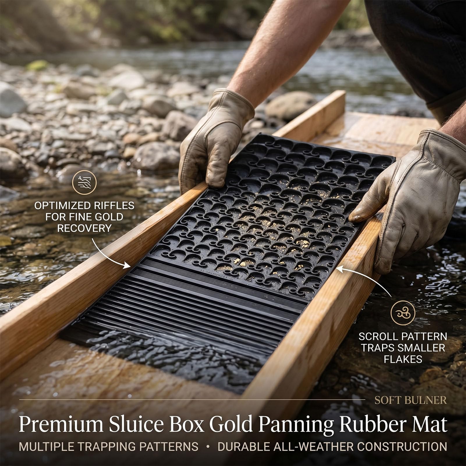 AUNMAS TPR Gold Sluice Mat, Zuschneidbar 3 Muster Tragbar
