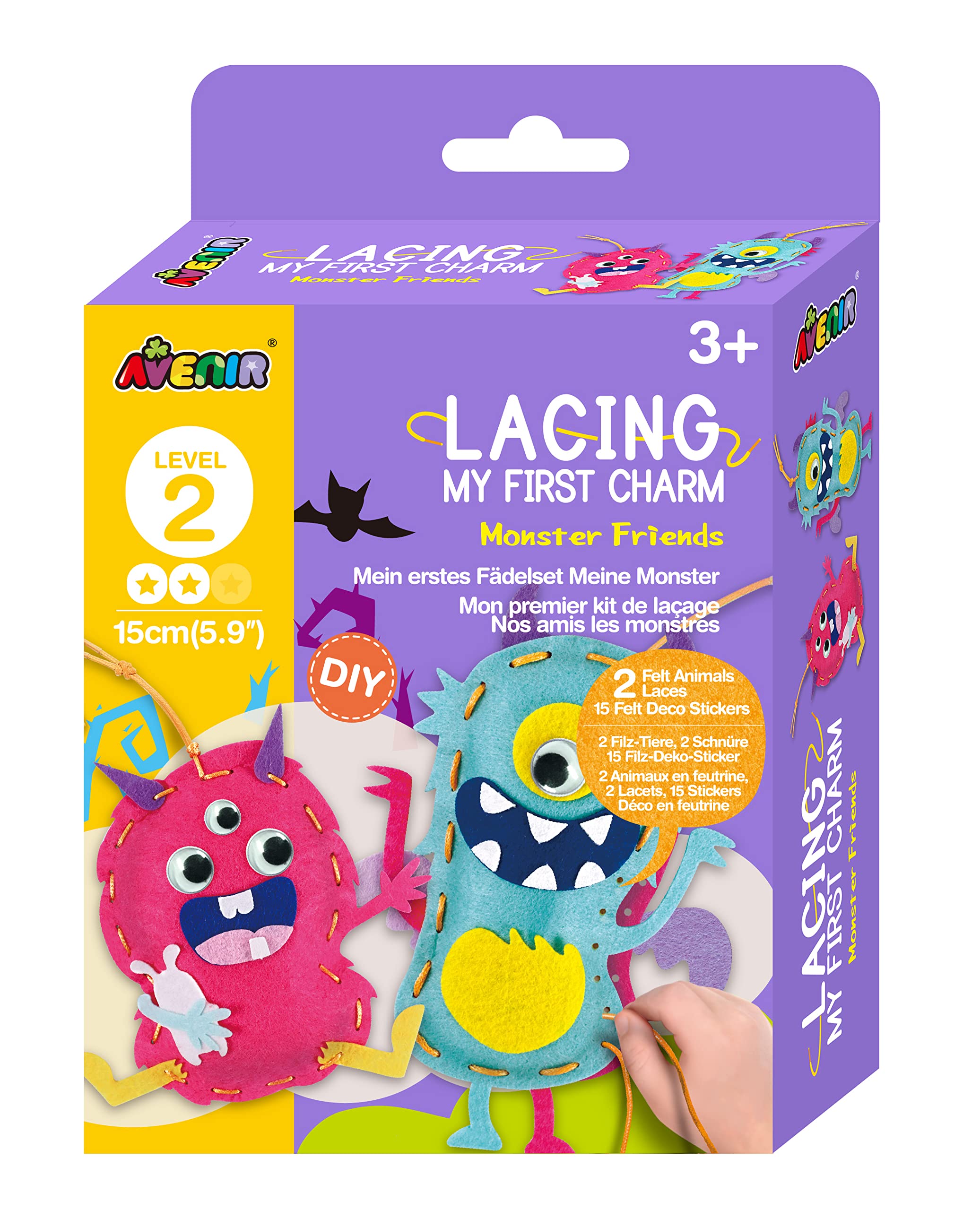 Avenir | My First Lacing | Charm Monster Friends | First Sewing for Ages 3+ | Develop Sewing and Stitching Skills, Multi Colours