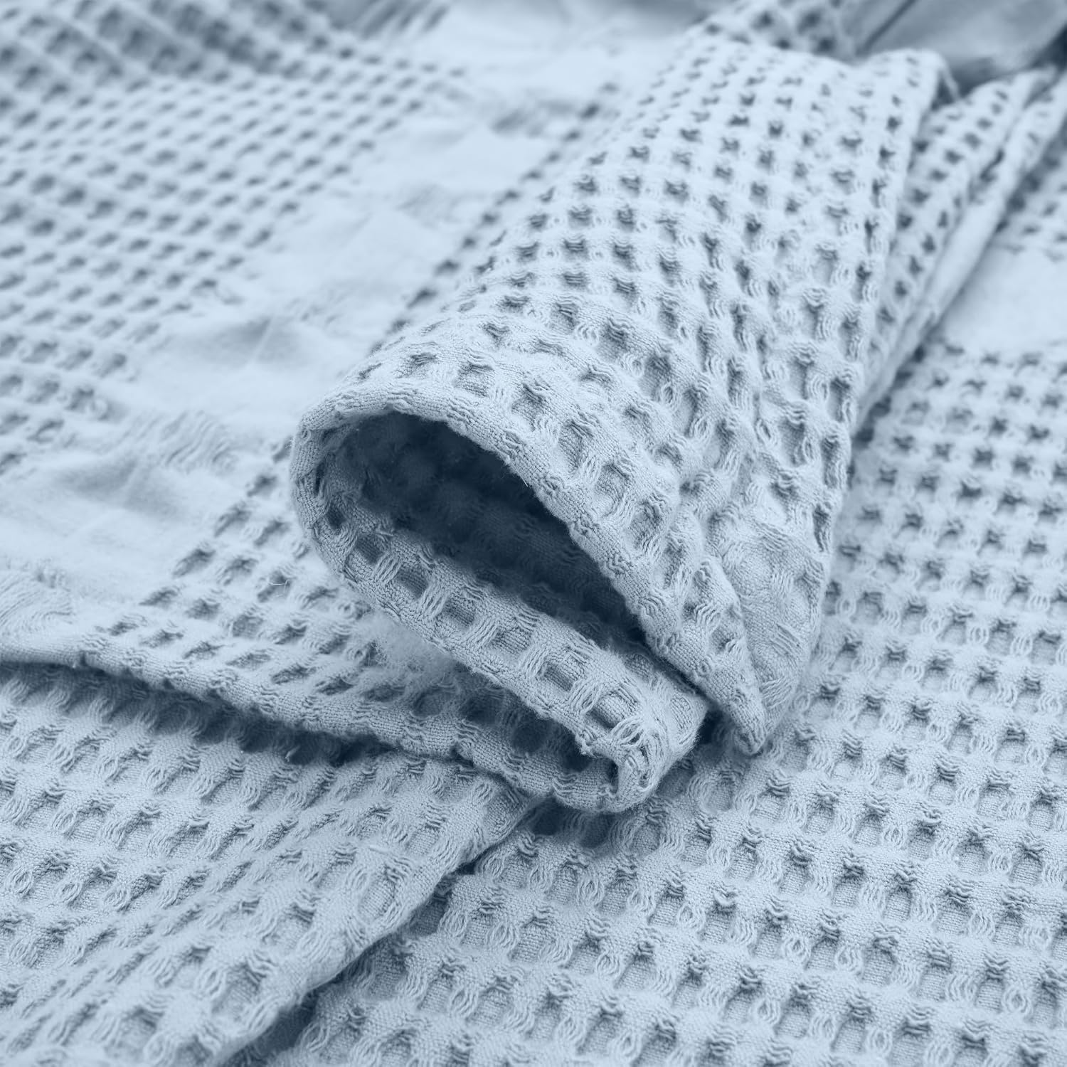 Superior Waffle Weave Cotton Blanket, Comfy Blanket for Bedroom Decor, Picnic, Beach, Traveling, Bedding Essentials, Bed Cover, Couch, Lounging, Geometric, Mai Collection, California King, Light Blue - Image 3