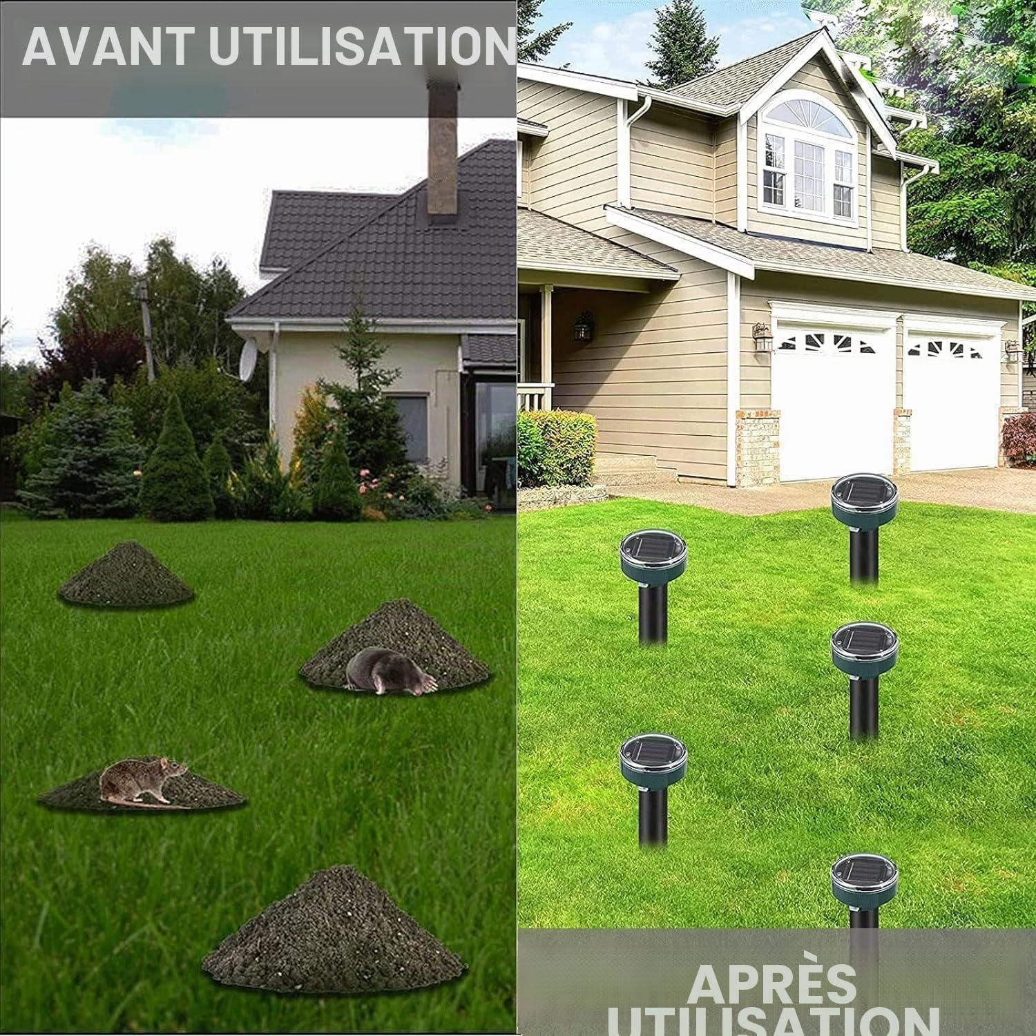 Lot de 4 répulsifs solaires à ultrasons pour Taupes et Taupes - Étanches - Répulsif pour Animaux - Marmotte - Serpent - pour pelouse et Jardin