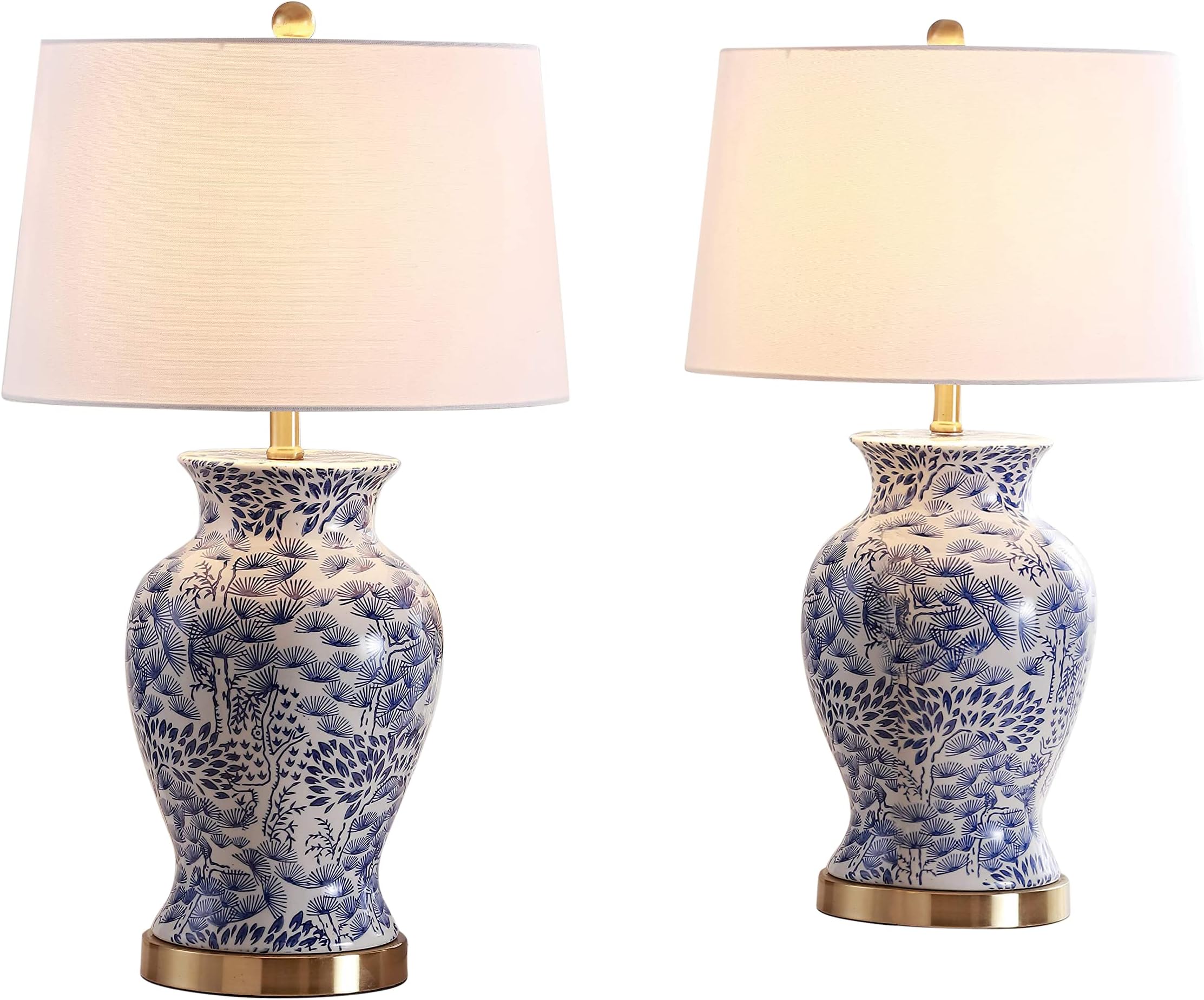 Lighting Collection Alona Blue/ White Chinoiserie 28-inch Bedroom Living Room Home Office Desk Nightstand Table Lamp Set of 2 (LED Bulbs Included)