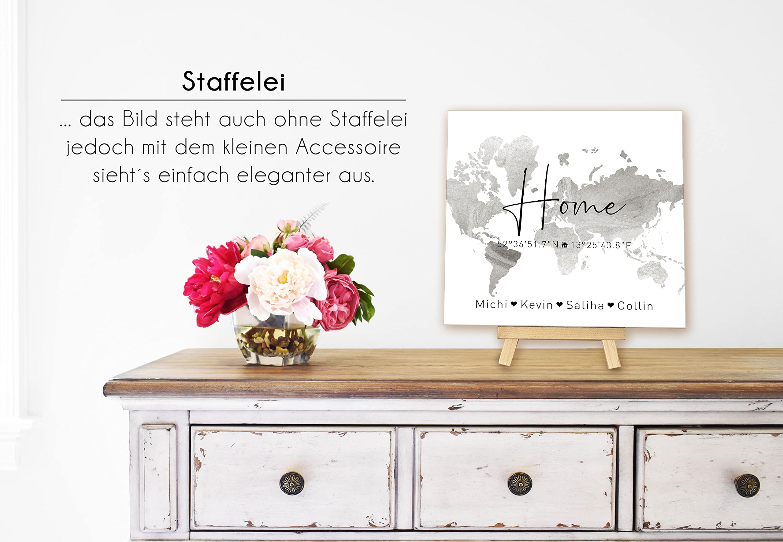 home personalisierte Koordinaten Holzbild Einweihungsgeschenk zum hinstellen aufhängen als Geschenk-Idee zum Hausbau Richtfest Einzug Eigenheim Wand-Bild (Schwarz&Weiß)