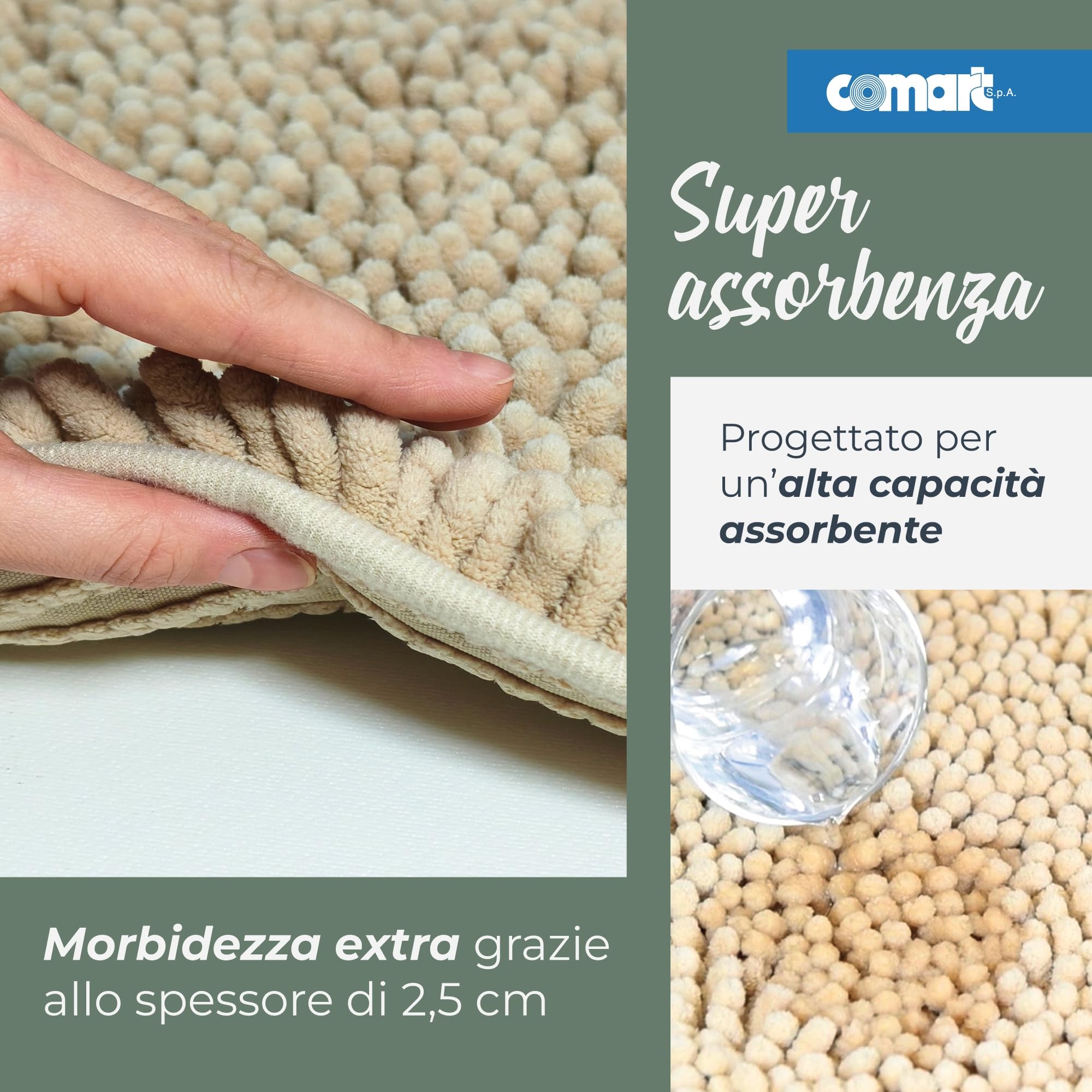 Comart - Tappeto Bagno Fluffy - Qualità Premium - Ultra Morbido - Super Assorbente - Antiscivolo - Lavabile in Lavatrice - Texture in 3D a Pallini - Moderno Scendi Doccia o Vasca - Beige - 50x90 cm