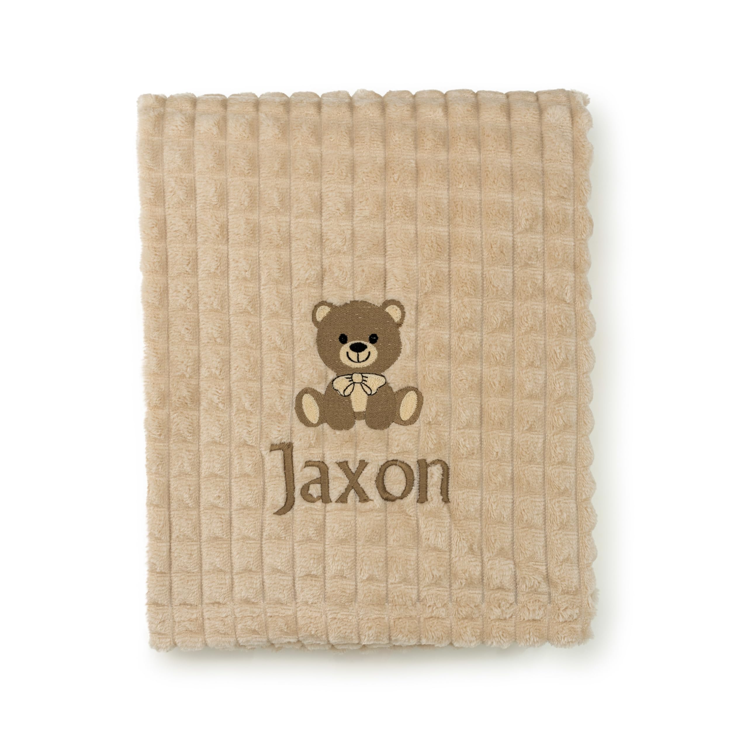 Lobeko Personalised Baby Blanket with Name and Teddy Bear Design, 75 x 100 cm Soft Newborn Blanket Baby Girl Boy Fleece Wrap (Coffee)