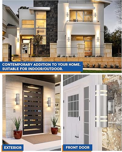 Miniatura 4 de TENGXIN Paquete de 2 lámparas de pared para exteriores, aplique de pared exterior moderno con cilindro de acero inoxidable, lámpara de montaje en