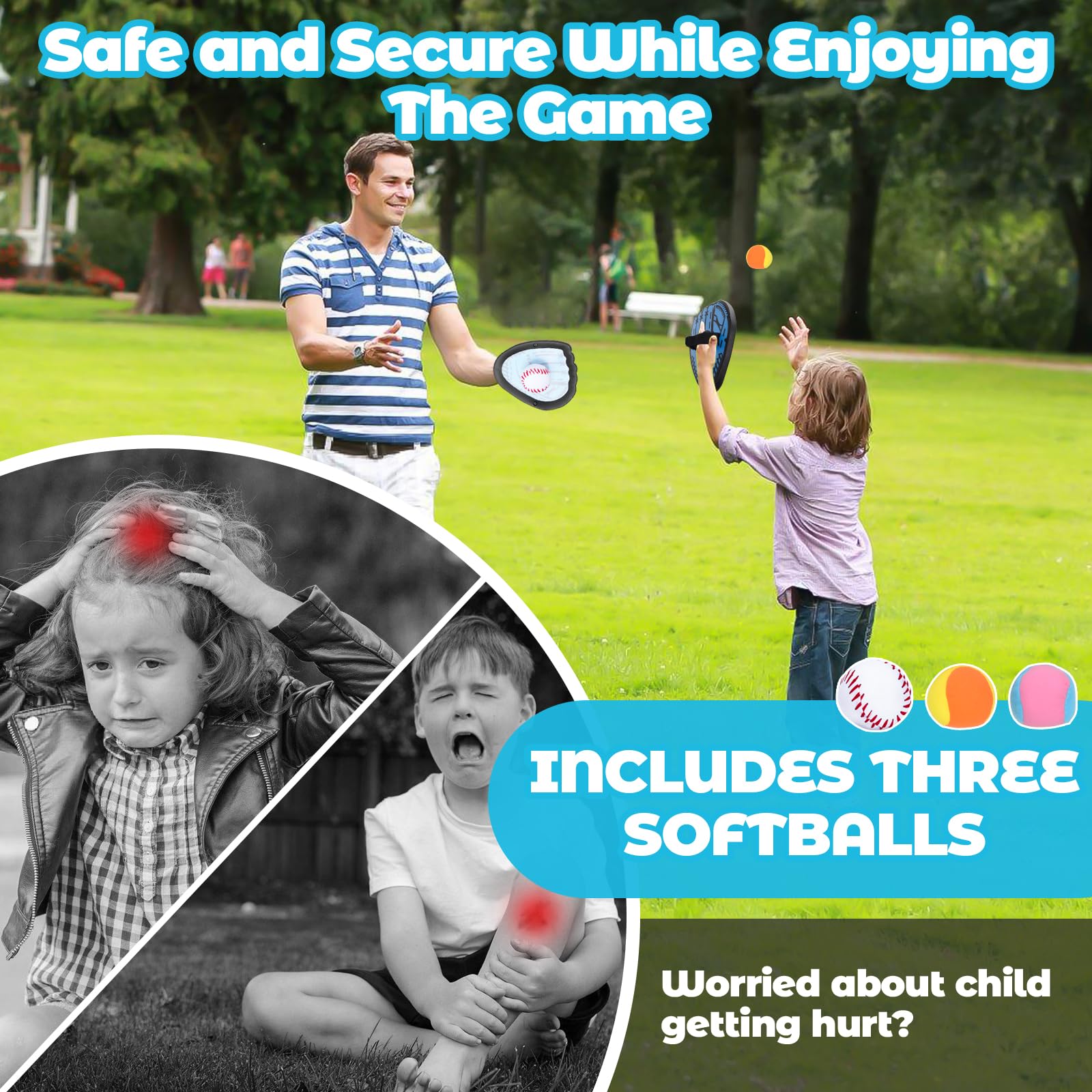 BOOSTEADY Ensemble de Balles à Lancer et à Attraper, Jeu Catch Ball et Toss avec 4 Balles Adhésives & 4 Gants de Baseball, Jeux de Jardin en Plein Air pour Adolescent