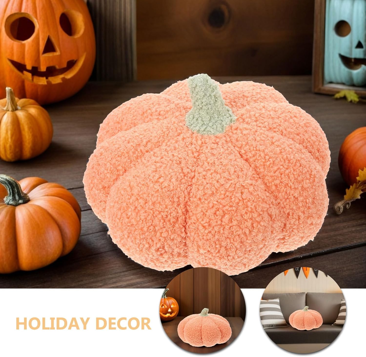 Simulated Pumpkin Pillow Plush 3D Pumpkin Cushion Fall Decorations Stuffed Throw Pillows Toy for Thanksgiving Christmas Halloween Bedroom Sofa Couch Supplies 28cm