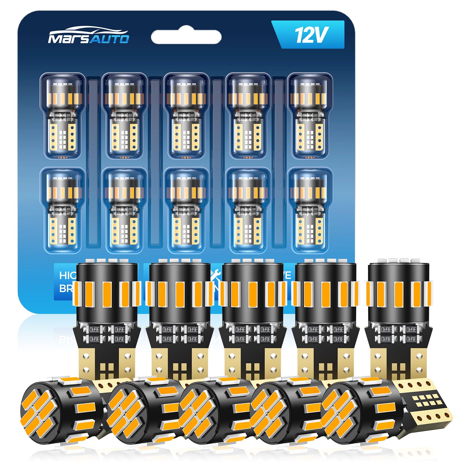 Marsauto 194 LED Bulb Amber Yellow for Dome Map Light, 168 2825 W5W T10 Wedge Replacement Super Bright LED Light Bulbs for Car Courtesy Step Dash Side Marker Trunk RV Interior Lighting