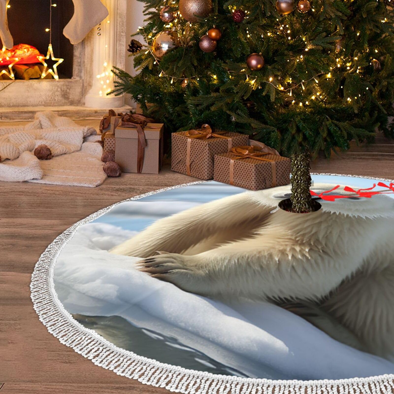 Tapis de sapin de Noël avec pompons pour des matins de fête magiques