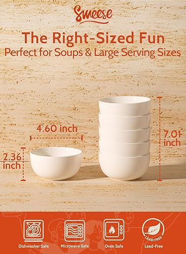 Sweese 10 Oz Porcelain Bowls Set of 6 - Thumbnail 3