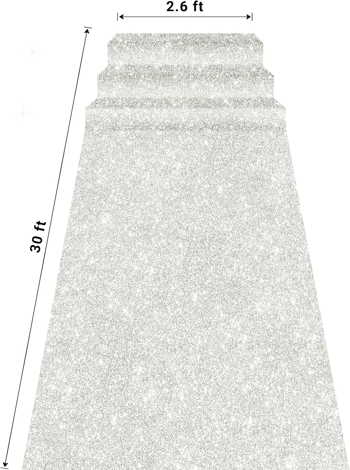 Glitter Carpet Runner 2.6FT x 30FT – Premium Non-Woven Sparkle Rug for Weddings, Movie Theme Parties & Events | Aisle Runner for Grand Entrances & Red Carpet Vibes (Glitter White, 2.6FTx30FT)