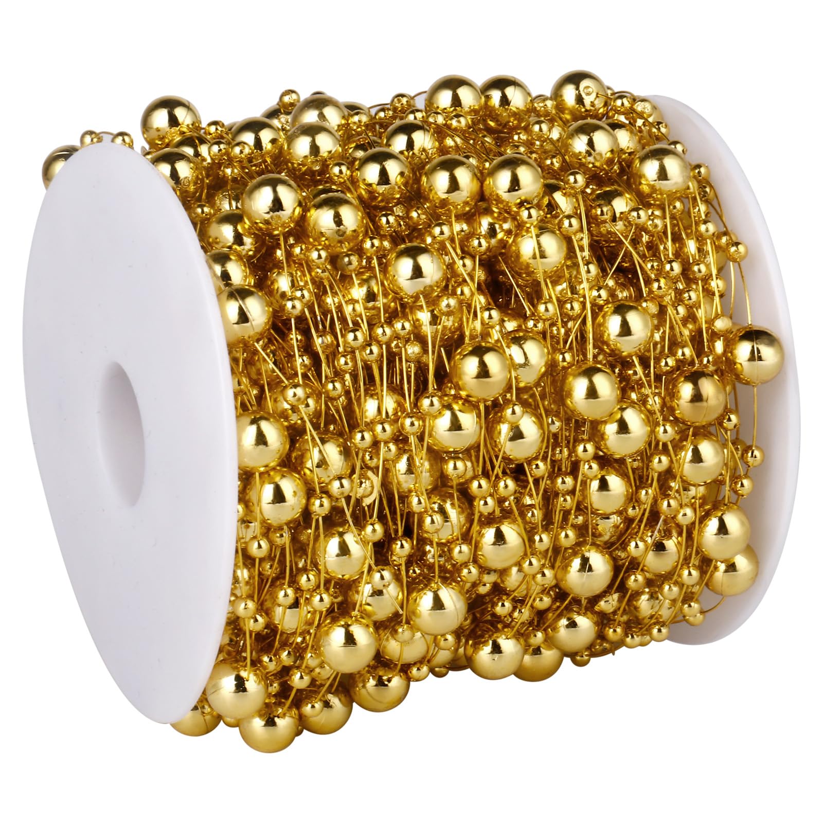 196FT 8mm 3mm Gold Faux Pearl Beads String Garland Roll Bulk for DIY Craft