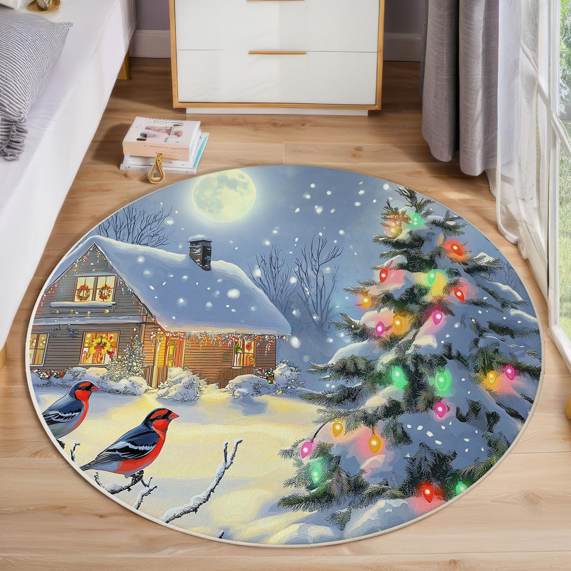 Tapis de chambre lavable au motif de sapin vintage pour chalet cocooning