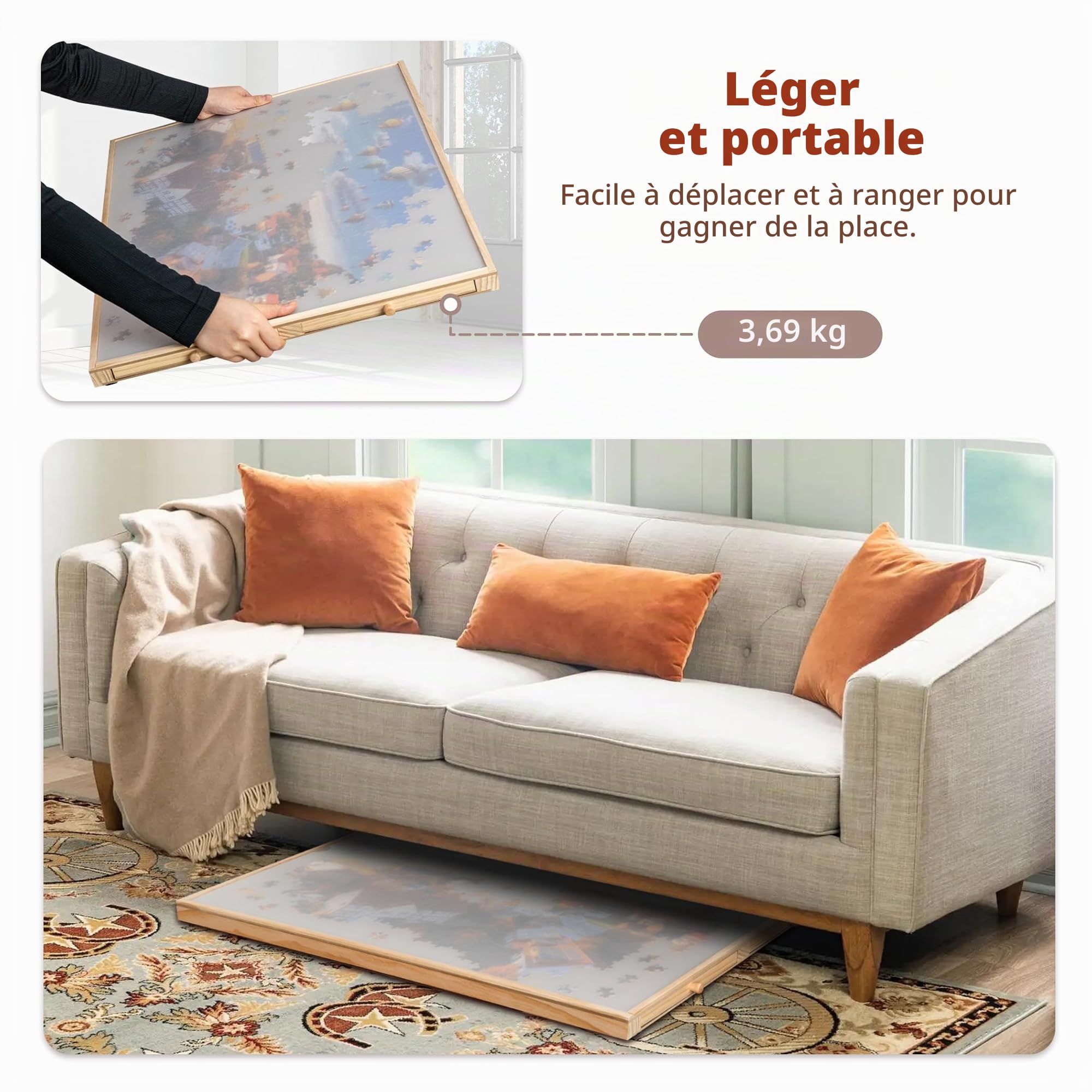 Becko US Planche de puzzle inclinable de 1 000 pièces 4 tiroirs colorés Couverture Table de puzzle réglable avec chevalet intégré Rangement pour adultes Plateau en