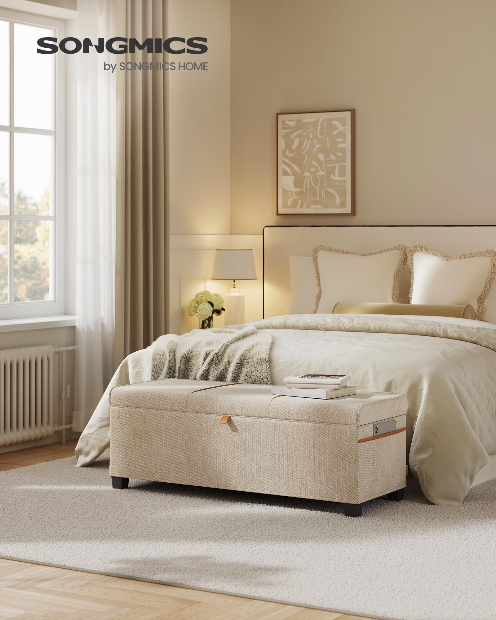 SONGMICS Velvet Storage Ottoman Bench, Foot Rest with Legs, 15.7 x 43 x 15.7 Inches, End of Bed Bench, Storage Chest, Load up to 660 lb, for Living Room, Bedroom, Entryway, Forest Green ULSF089C01