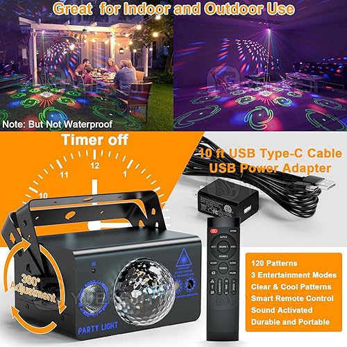 Miniatura 5 de Luces de bola de discoteca para fiesta, luz estroboscópica de discoteca activada por sonido, multipatrones para fiestas, DJ, rave, familia, karaoke,