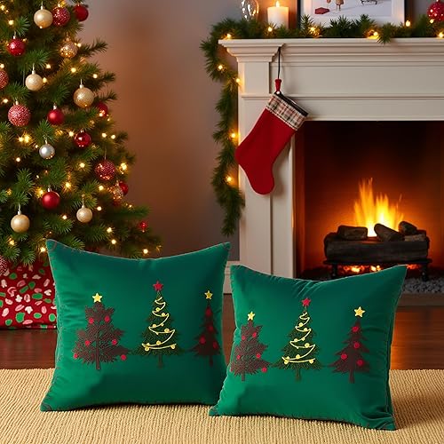 Miniatura 7 de Juego de 2 fundas de almohada de terciopelo de 18 x 18 pulgadas para árbol de Navidad, decoraciones de fiesta de Navidad, fundas de almohada