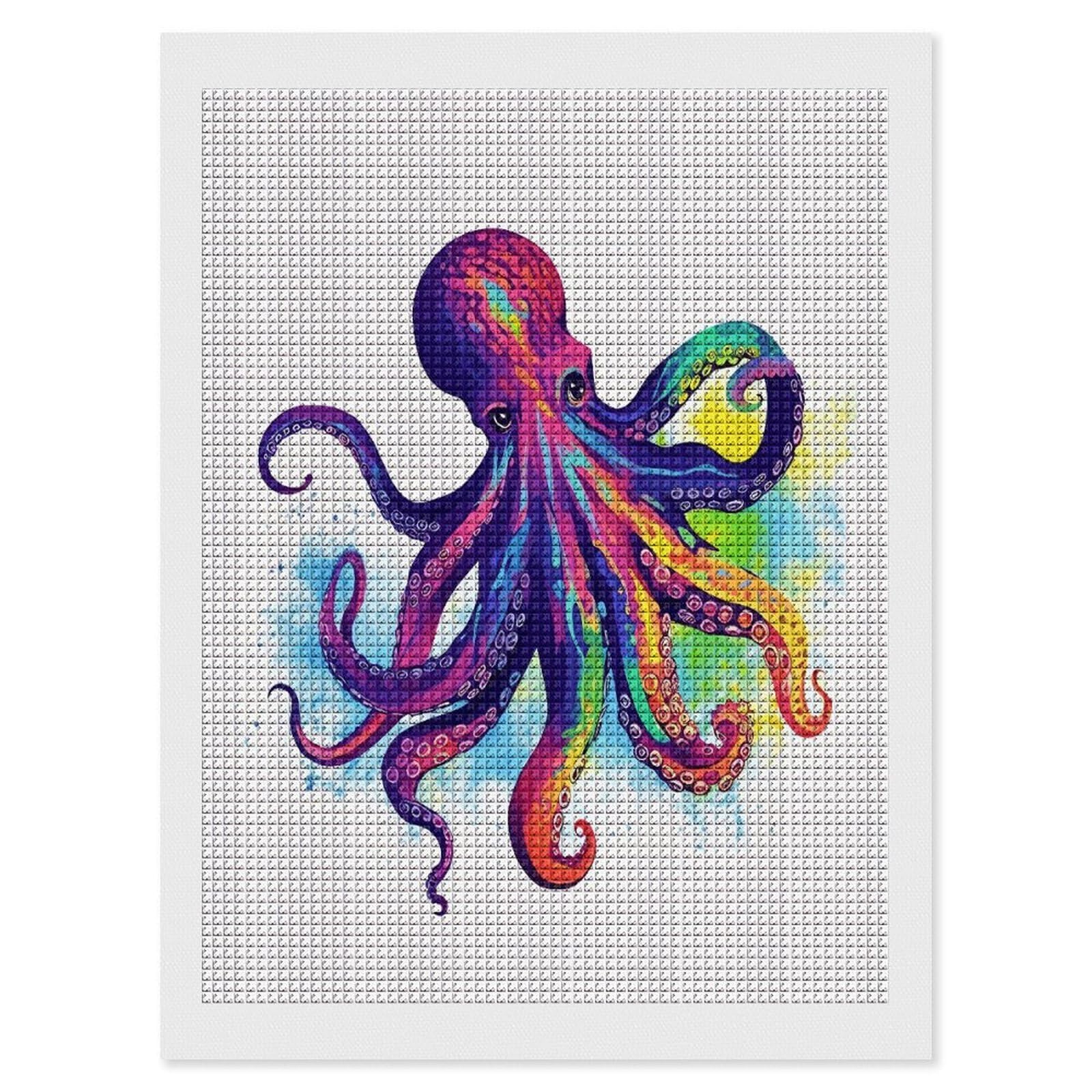 FodPand Colorful Octopus Diamond Painting Kit for Beginner Fun 5D DIY Crafts for Adults Diamond Art Kits Square Diamond Art Canvas Painting Gem Art Crafts for Home Wall Decor 12"x16"
